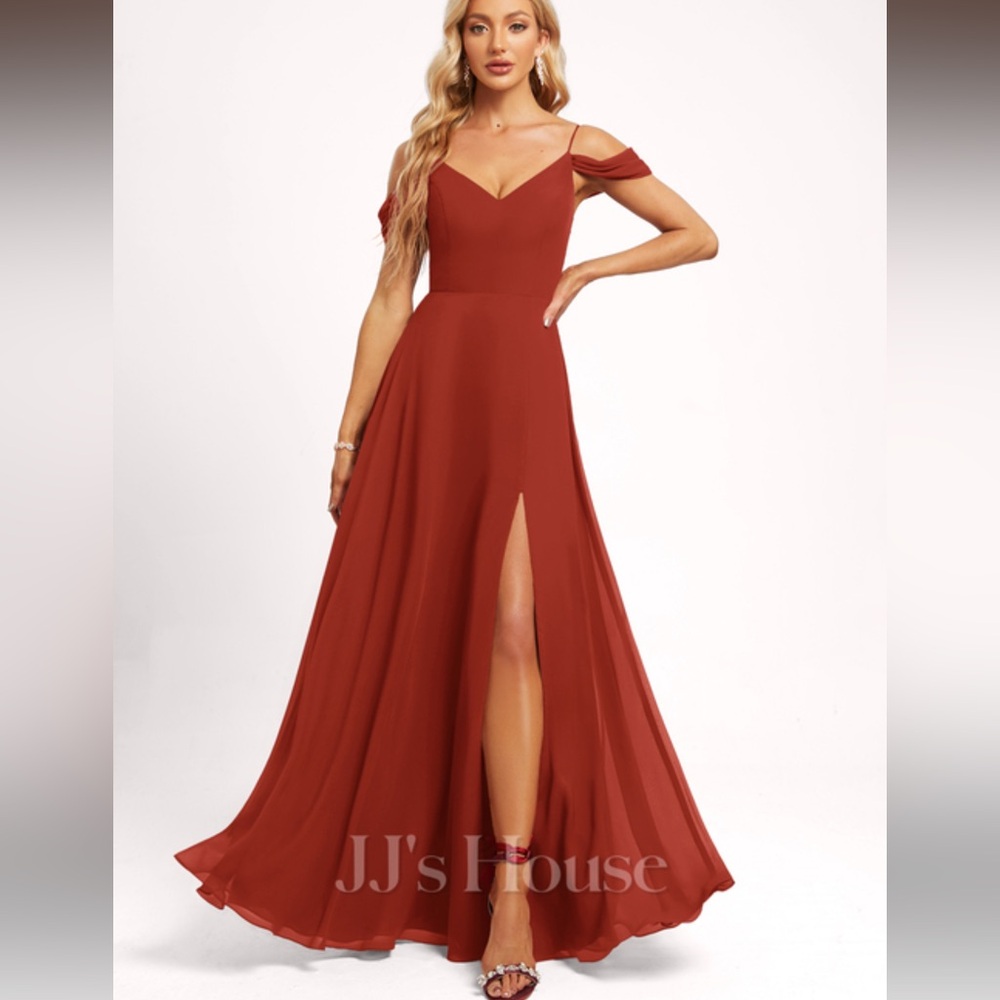 Jjs House A-line Cold Shoulder V-Neck Floor-Length Chiffon Bridesmaid Dress